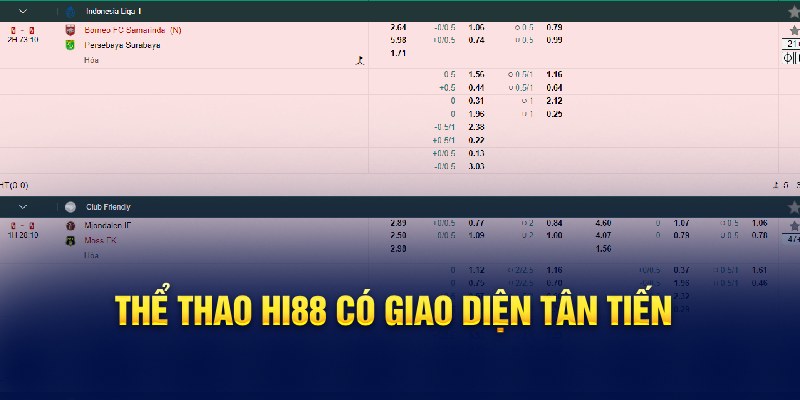 Thể thao Hi88 có giao diện tân tiến